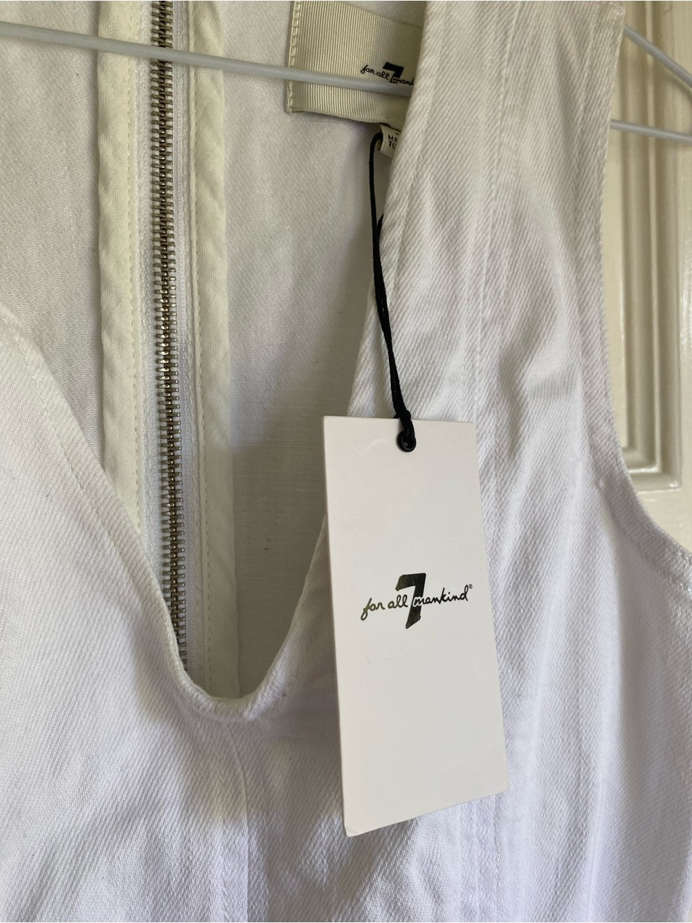 7 For All Mankind White Sleeveless V-Neck Belted Denim Mini Dress XS - Picture 3 of 6